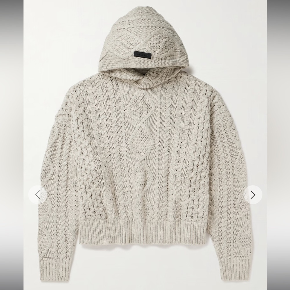 FEAR OF GOD ESSENTIALS
Oversized Logo-Appliquéd Cable-Knit Cotton-Blend Hoodie